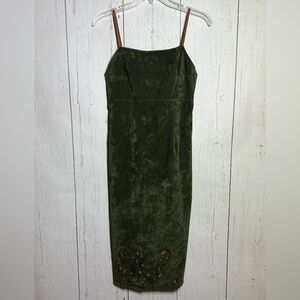 SCRUPOLI Made in Italy Velvet Leather Strappy Green Bodycon Dress Size 8